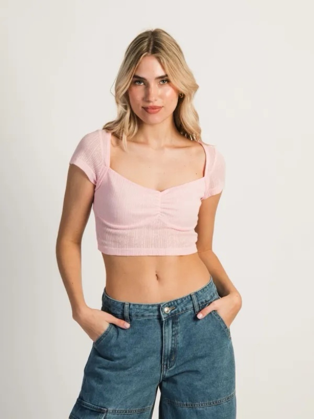 Princess Polly Y2K 2000s Kimura Cropped Top Baby Pink